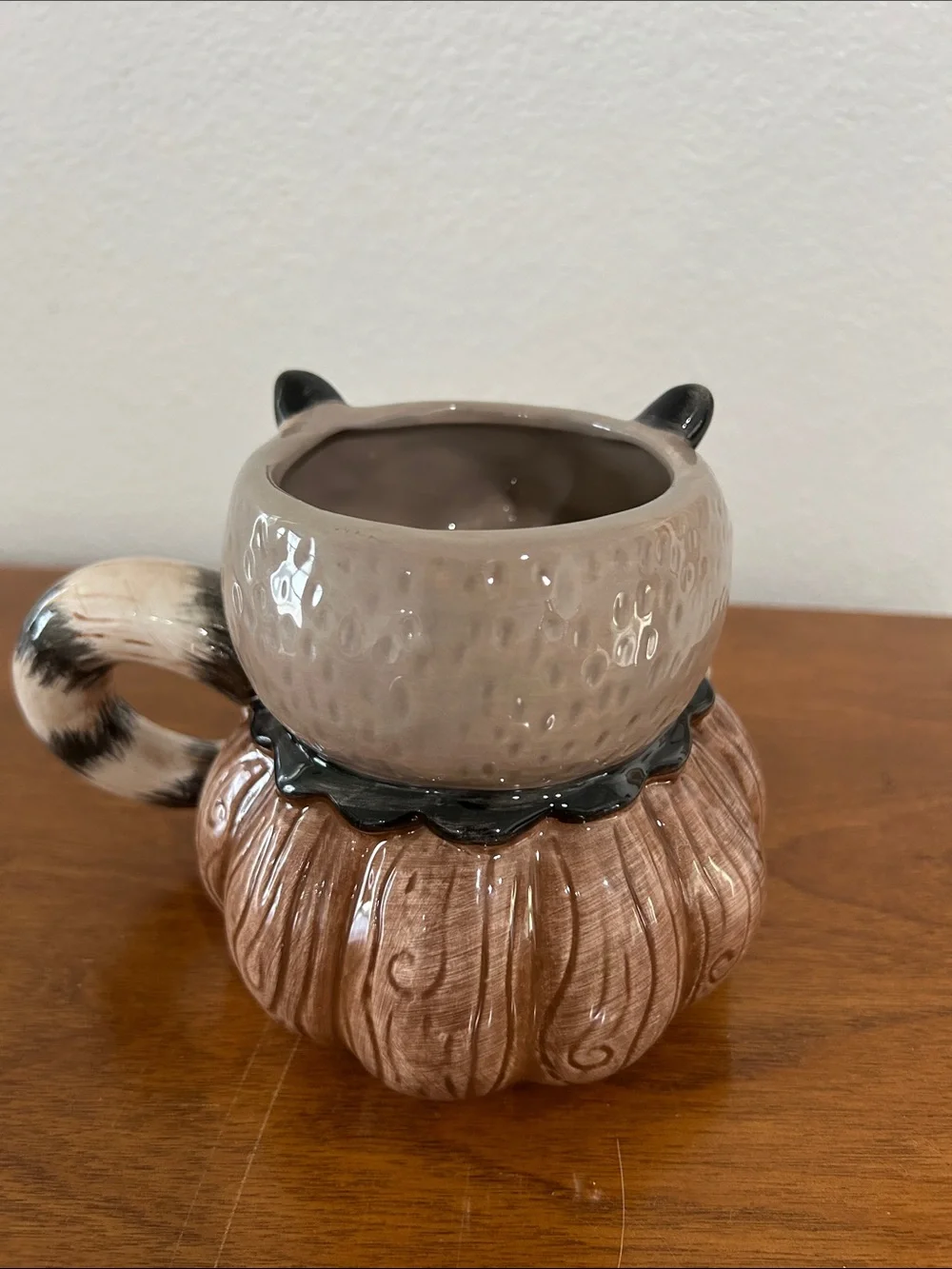 Johanna Parker Fall Handcrafted Brown Raccoon Ceramic Mug with Berry Accent